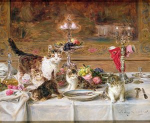 Kittens op een banket, 19e eeuw door Louis Eugene Lambert